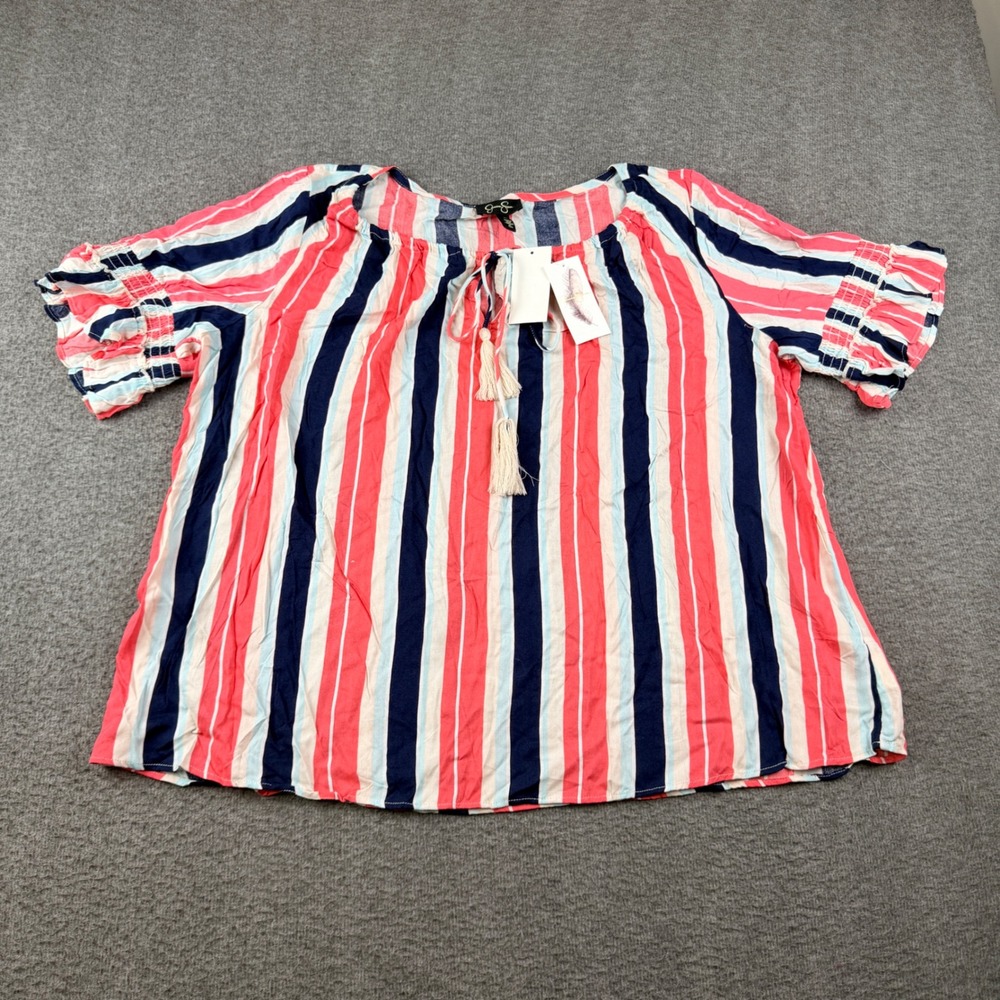 Jessica Simpson Black Iris Stripe Viva Blouse 1X NWT Navy White 30170343-DX6